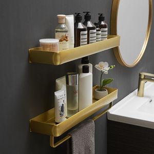 Étagères de salle de bain Étagère de salle de bain en or brossé Supports de rangement pour cosmétiques en aluminium Barre à serviettes Murale Bain Douche Shampooing Étagère Accessoire de bain 230421