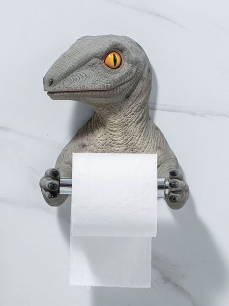 Estantes de baño creativo dinosaurio estante de papel higiénico almacenamiento toalleros rollo barril caja de pañuelos de perforación 230615
