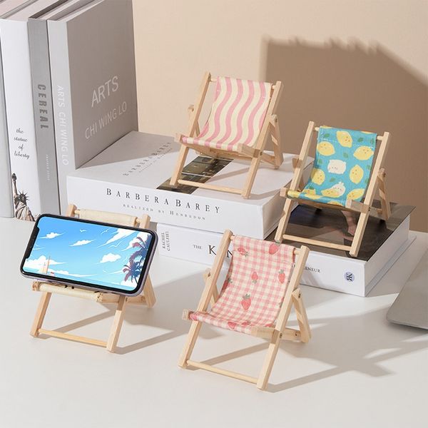 Étagères de salle de bain support de téléphone portable créatif chaise de plage pliante en bois en forme de bureau de smartphone portable adapté