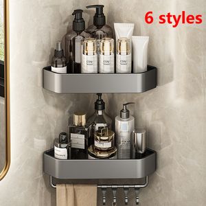 Wall Mounted Bathroom Shelves, Aluminum Space Saving Towel Rack Storage Organizer, Gray 2/3/4 Layer Toiletries Shelf