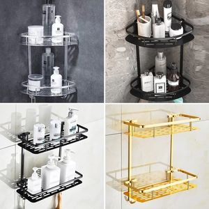 Étagères de salle de bain Étagères de bain suspendues Organisateur d'étagère de salle de bain 2 couches Étagère d'angle Porte-shampooing sans poinçon Support de rangement Porte-panier de toilette 230422