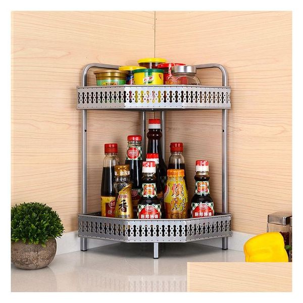 Étagères de salle de bain Cuisine de ménage Assaisonnement Rack de stockage Deuxième étage Bureau Snack Cosmétiques Coin Drop Livraison Maison Jardin Bain Otcrg