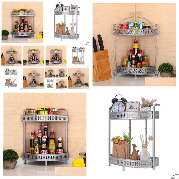 Étagères de salle de bain Cuisine de ménage Assaisonnement Support de rangement Deuxième étage Bureau Snack Cosmétiques Coin Drop Livraison Maison Jardin Bain Otlf9