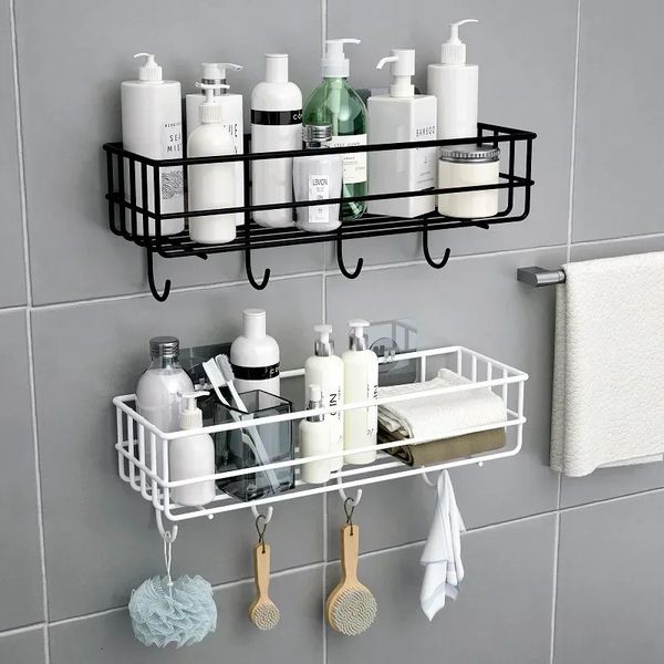 Étagères de salle de bain Étagère de salle de bain en fer forgé de style japonais support de rangement mural pour gel douche toilette support de toilette poinçon gratuit 231031