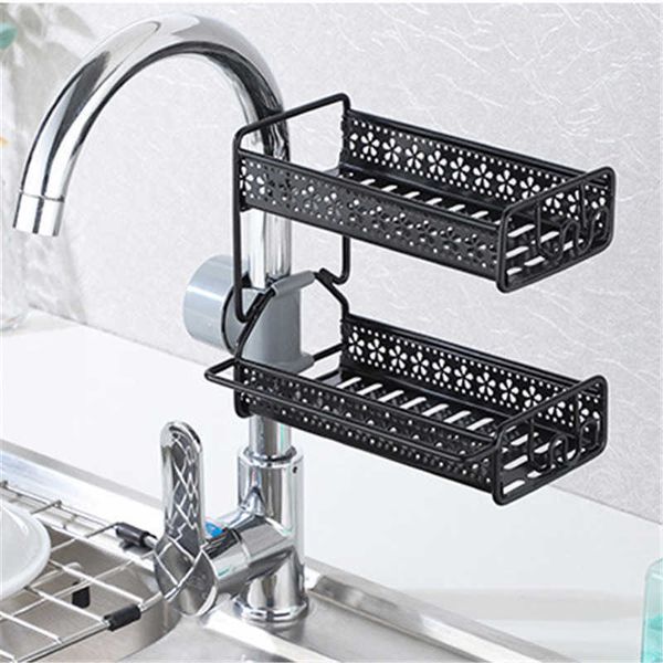 Estantes de baño Organizador de cocina Rack Fregadero de acero inoxidable Escurridor Cesta Grifo Soporte de almacenamiento para baño Accesorios para estantes 210724