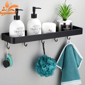 Étagères de salle de bain Étagère nordique en aluminium noir, porte-shampooing, porte-serviettes, support de rangement, matériel, espace de douche, accessoire de salle de douche 231130