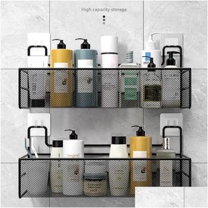 Étagères de salle de bains Shees Noir Étagère murale Douche Shampooing Rack Cuisine Connt Panier de rangement Porte-savon de toilette Organisateur 230418 D Dh0Wi