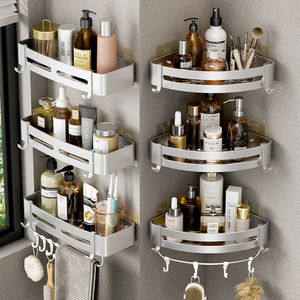 Étagères de salle de bain étagère sans perceuse murale bouteille de shampoing douche coin support toilette stockage aluminium cuisine accessoires 230809