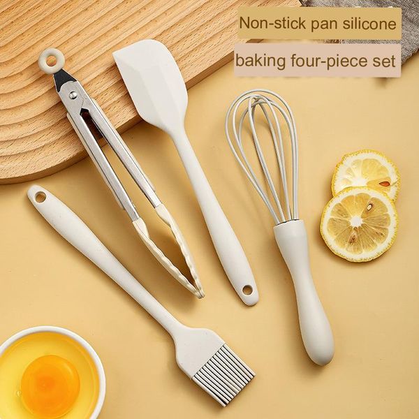 Étagères de salle de bains, outils de cuisson en Silicone, ensemble de 4 fouet à œufs de qualité alimentaire, Mini spatule à Clip, brosse à huile, ustensiles de cuisine 230922