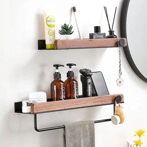 Bathroom Shelves Solid Wood Bathroom Shelf No Drill Organizer Shower Storage Rack Corner Shelves Wall Mounted Toilet Shampoo Holder Accesories 230926