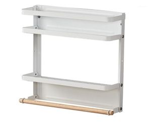 Estantes de baño estante organizador de almacenamiento de especias para estante de cocina refrigerador magnético montado en la pared White11499079