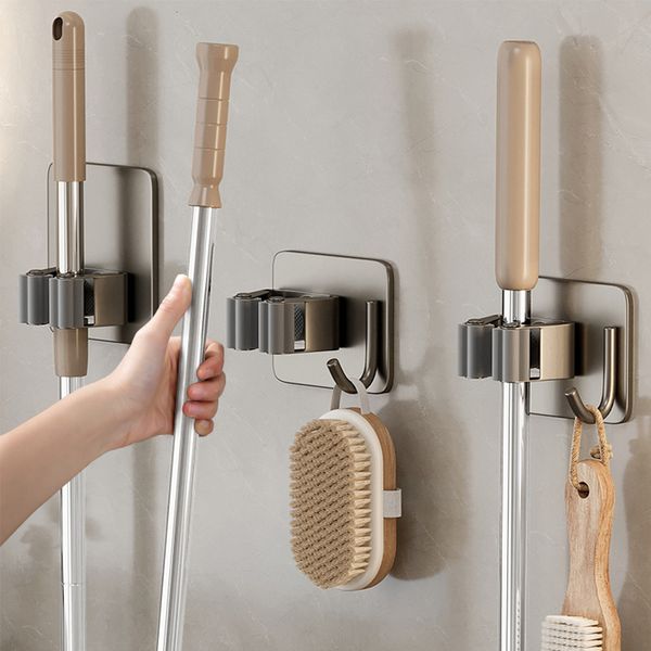 Étagères de salle de bain en acier inoxydable poinçonneuse murale support organisateur de vadrouille support de rangement ménager salle de bain ventouse crochet accessoires de cuisine