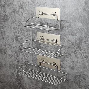 Bathroom Shelves Stainless Steel Storage Shelf PunchFree Kitchen Toilet Wall Hanging Rack 230621