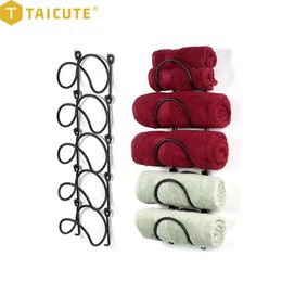 Etagères de salle de bain TAICUTE porte-serviettes étagère 5 couches support de rangement multifonction cintre fer crochet noir 231216