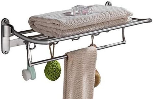 Étagères de salle de bain porte-serviettes pour étagère avec support de barre pliable et crochets montés multifonctionnels Nickel brossé 230906