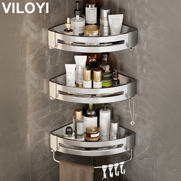 Étagères de salle de bain VILOYI Étagères de salle de bain Fixation murale Sans espace de perçage Aluminium Douche Coin Caddy Étagère de rangement Multicouche Cuisine Organisateur Rack 230327