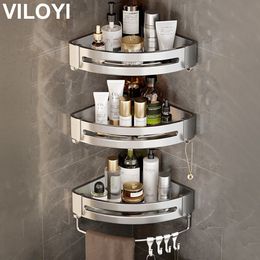 Estantes de baño VILOYI Montado en la pared Sin espacio para perforar Esquina de ducha de aluminio Caddy Estante de almacenamiento Estante organizador de cocina multicapa 230419