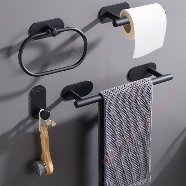 Étagères de salle de bain support mural porte-serviettes de toilette adhésif noir argent support de rouleau de cuisine porte-serviettes suspendu accessoires WC 230809