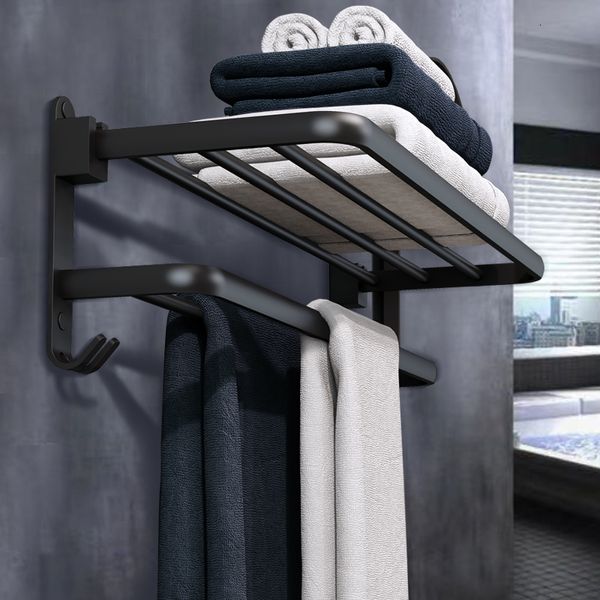 Estantes de baño, toallero montado en la pared, barras de almacenamiento, accesorios, ropa de ducha plegable de aluminio con ganchos 230418