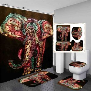 Badkamer douchegordijn waterverfolie olifant creatief geprinte waterdichte badgordijnen scherm thuisdecor met haken 1 st/set