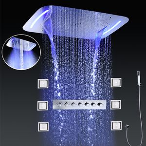 Système de robinets de douche de salle de bains, cascade brumeuse, pomme de douche à effet de pluie, mélangeur thermostatique, douche de pluie à LED avec ensemble de jets de massage pour le corps