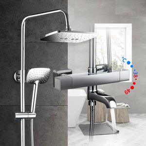 Badkamer douchekranen thermostatische mixer regendouche set 3 wateruitlaatmodi muur gemonteerd badkuip kraan chroom