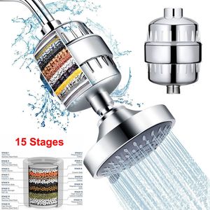 Bathroom Shower Heads 15 Stages Shower Water Filter Remove Chlorine Heavy Metals Filtered Showers Head Soften for Hard Water Bath Filtration Purifier 230331