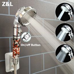 Pommeaux de douche de salle de bain Pommeau haute pression à 3 modes avec interrupteur marche/arrêt Bouton d'arrêt Économie d'eau Pommeaux de douche à main à anion minéral ionique 231027