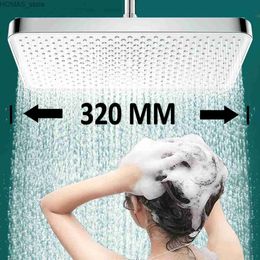 Pommeaux de douche de salle de bain 320 mm grand panneau grand débit Supercharge pomme de douche montée au plafond argent 4 modes massage haute pression douche de salle de bain Y240319