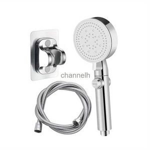 Pommeaux de douche de salle de bain 3 pièces réglable 5 vitesses pomme de bain argentée interrupteur d'arrêt d'économie d'eau à haute pression avec tuyau et support Bathroo YQ240228