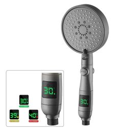 Pommeaux de douche de salle de bain 5 fonctions tête main grand affichage LED numérique pluie noir One Stop accessoires de robinet de bain d'eau 231205