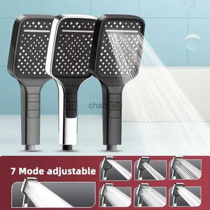 Pommeaux de douche de salle de bains 7 modes Tête haute pression Pluie Économie d'eau Buse de pulvérisation à main Un bouton d'arrêt clé pour accessoire YQ240228