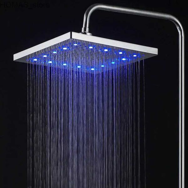 Cabezales de ducha de baño Cabezal de ducha superior LED de 8 pulgadas Lluvia de alta presión Ducha fija cuadrada Sin baterías Decoloración colorida Accesorios de baño Y240319