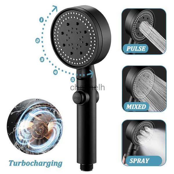 Pommeau de douche pour salle de bain, pommeau turbocompressé réglable, 5 modes, buse de pulvérisation à économie d'eau haute pression, arrêt à une touche YQ240228