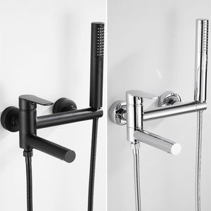 Badkamer douchekoppen badkuip kraan blacksilver messing enkele handgreep waterval tuit muur montage kraan hand kit mixer 230406