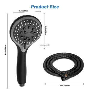 Pommeaux de douche de salle de bain noir 5 Modes tête réglable ronde haute pression pluie trempage sortie d'eau en Silicone accessoires de pomme de douche YQ240228