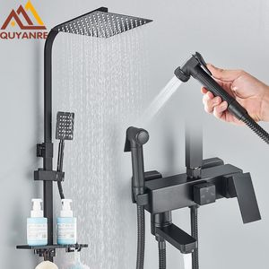 Bathroom Shower Heads Black Chrome 34way Shower Faucet Rainfall Shower Cold Water Mixer Bidet Faucet Commodity Shelf For Bathroom Shower Mixer 230327