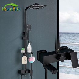 Pommeaux de douche de salle de bains Robinet noir Tête de pluie Mélangeur en laiton froid Étagère de rangement portable en plastique Systèmes de bain Robinets de bidet 230620