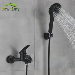 Badkamer douchekoppen zwart of chromen kraan buiksploegen plastic handheld messing mixer koude badkuip kraan muur gemonteerd 221007