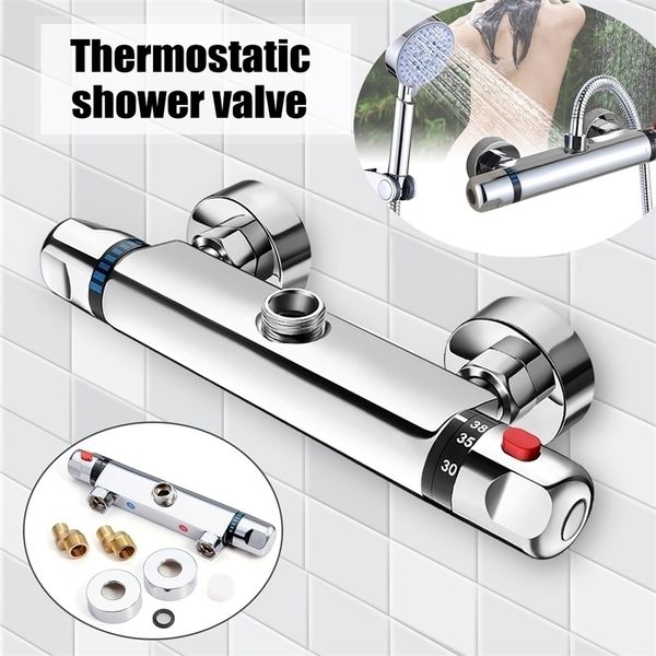 Pommeaux de douche de salle de bain en laiton chromé mitigeur thermostatique valeur baignoire à double poignée montage mural froid 221007