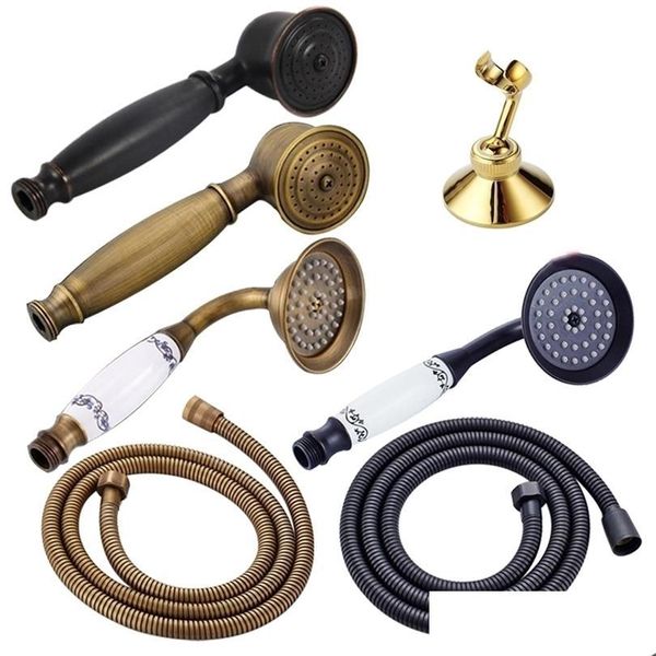 Badezimmer-Duschköpfe, Bronze, Schwarz, Antik-Gold, Chrom, Messing, Telefon-Stil, Badezimmer-Duschkopf, wassersparend, Handbrause, 1,5 m, Dh3Ur