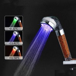 Pommeaux de douche de salle de bains Couleur changeante Led Capteur de température de la tête de poche Anion minéral Filtre à haute pression Drop Delivery Home Gard Dh54W