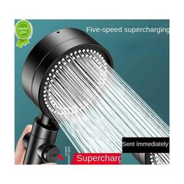 Pommeaux de douche de salle de bains Tête d'économie d'eau Noir 5 Mode Réglable Haute Pression Onekey Stop Mas Eco Accessoires Drop Delivery Home Gar Otz3Y