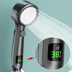 Badkamerdouchekoppen Handdouche met hoge druk Waterbesparende douchekop Onder druk verstelbare spray LED Digitaal temperatuurdisplay 230831