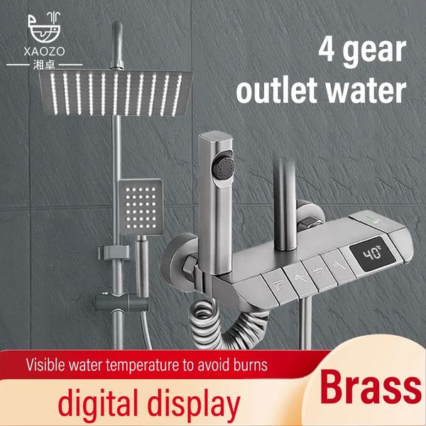 Cabezales de ducha de baño Hogar Negro Gris Pantalla digital inteligente y llave fría Estilo de piano Juego de grifo Booster 231205