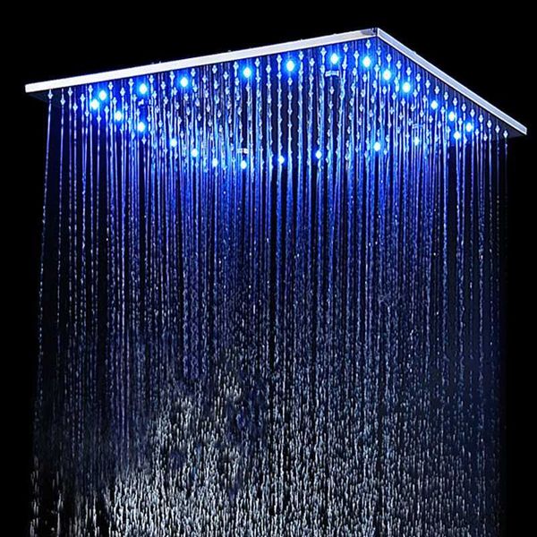 Cabezales de ducha de baño Pulgadas Cabezal de ducha de cascada LED de acero inoxidable Cuarto de baño Cuadrado 20 cm Panel grande Cabezal de ducha de lluvia Montado en el techo R230627