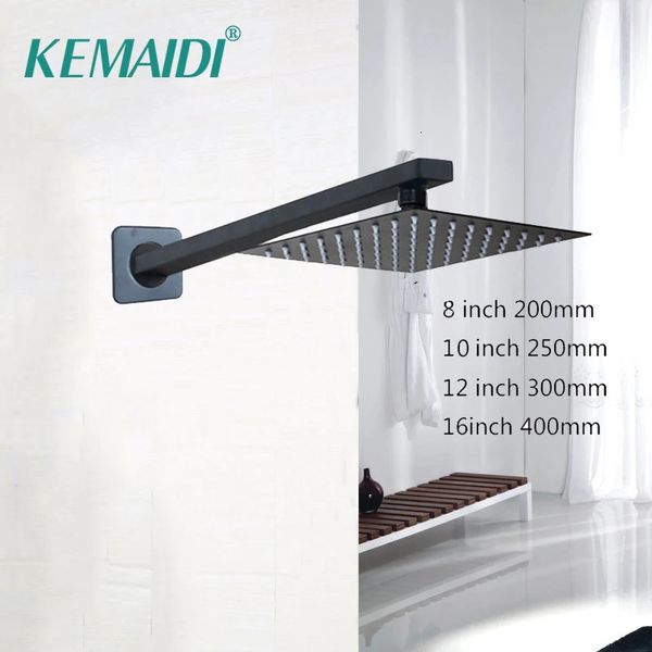 Cabezales de ducha de baño KEMAIDI Cabezal de ducha de lluvia cuadrado negro ultrafino 2 mm 8 pulgadas 16 pulgadas Elección Brazo de ducha montado en la pared del baño 231013