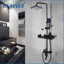 Pommeaux de douche de salle de bain KEMAIDI ensemble de robinets de douche à effet de pluie noir mat avec robinet mitigeur de douche de baignoire unipolaire et support de rangement robinet mitigeur de douche Y240319
