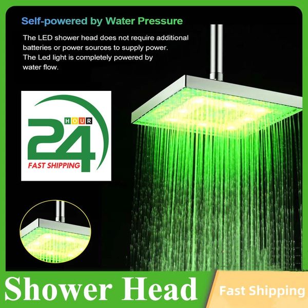 Cabezales de ducha de baño Cabezal de ducha de lluvia LED Cabezal de ducha de alta presión Ahorro de agua Sensor de temperatura que cambia automáticamente de color Duchas para baño 231013