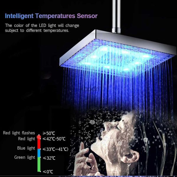 Pommeau de douche de salle de bain Pommeau de douche à effet de pluie LED Pommeau de douche carré automatiquement Pommeau de douche à capteur de température à changement de couleur RVB pour salle de bain YQ240126